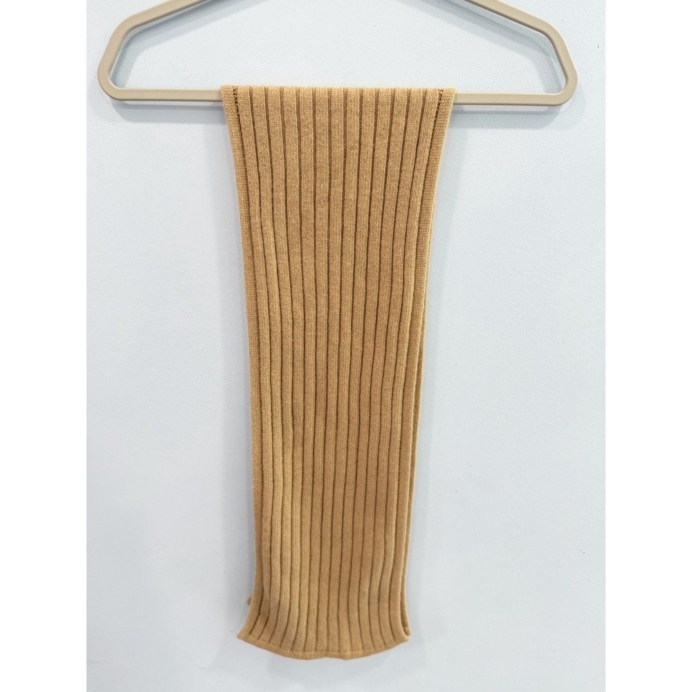 Neiman Marcus Cashmere Wool Ribbed Knit Scarf Camel Tan Quiet Luxury Soft